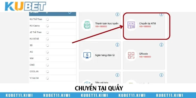 Chuyển tiền cổng cá cược tại quầy