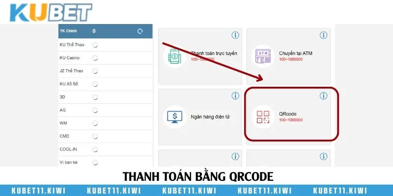 Nạp tiền Kubet11 bằng QRcode